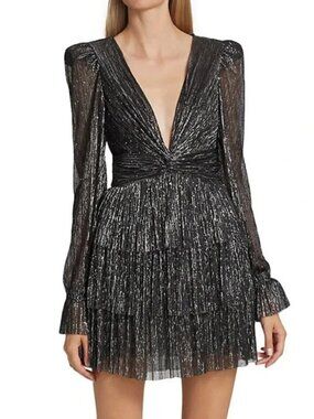 Sabina Musayev Felicie Mini Dress in Metallic Black Silver Size L